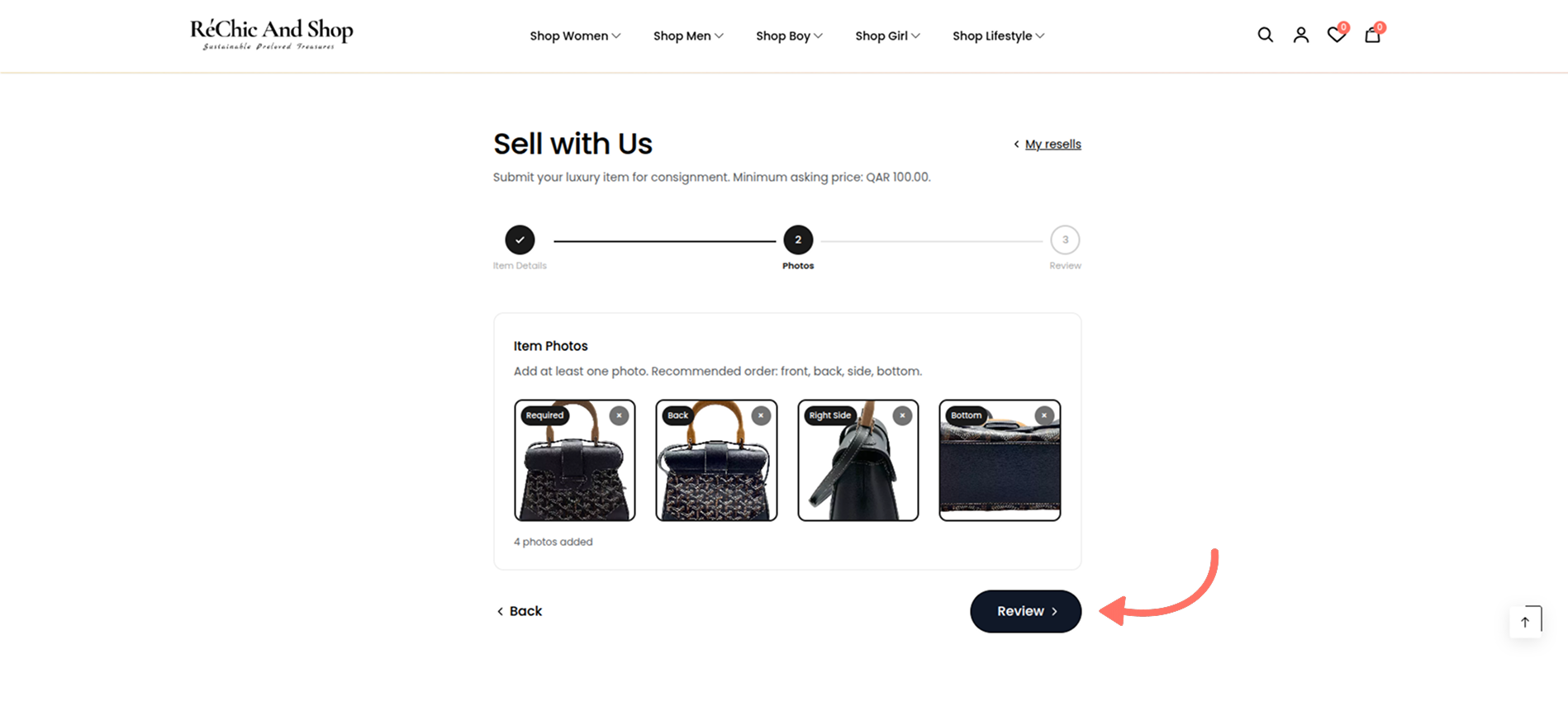 Upload pictures of your item